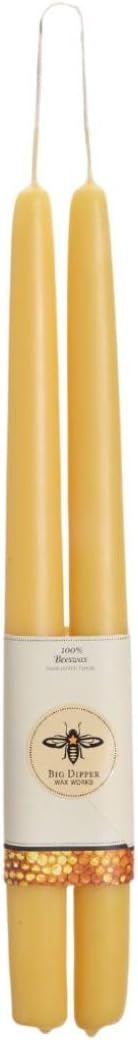 Big Dipper Wax Works Red Hand-Dipped Beeswax Taper Candles – 12” x 7/8”, 2-Pack, 100% Pure Beeswax, Long Burning, Clean, Cotton Wick, Handmade in USA, Home Décor & Wedding Candles