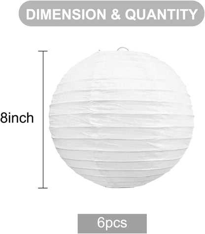 BEISHIDA 10Pcs White Paper Lanterns Decorative Chinese/Japanese Hanging Round Paper Lanterns Lamp for Birthday, Wedding, Christmas, Bridal, Home Decor, Party Decoration(Size of 4”, 6”, 8”, 10”)