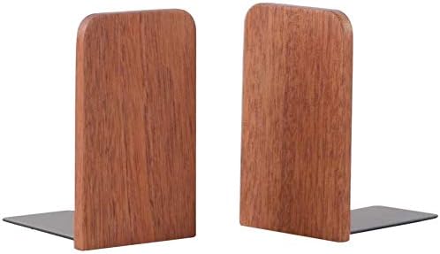 Muso Wood Book Ends for Shelves, Non-Slip Bookends, Heavy Duty Wooden Bookend Support for Books and Movies (Walnut 1 Pair)
