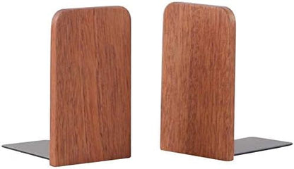 Muso Wood Book Ends for Shelves, Non-Slip Bookends, Heavy Duty Wooden Bookend Support for Books and Movies (Walnut 1 Pair)