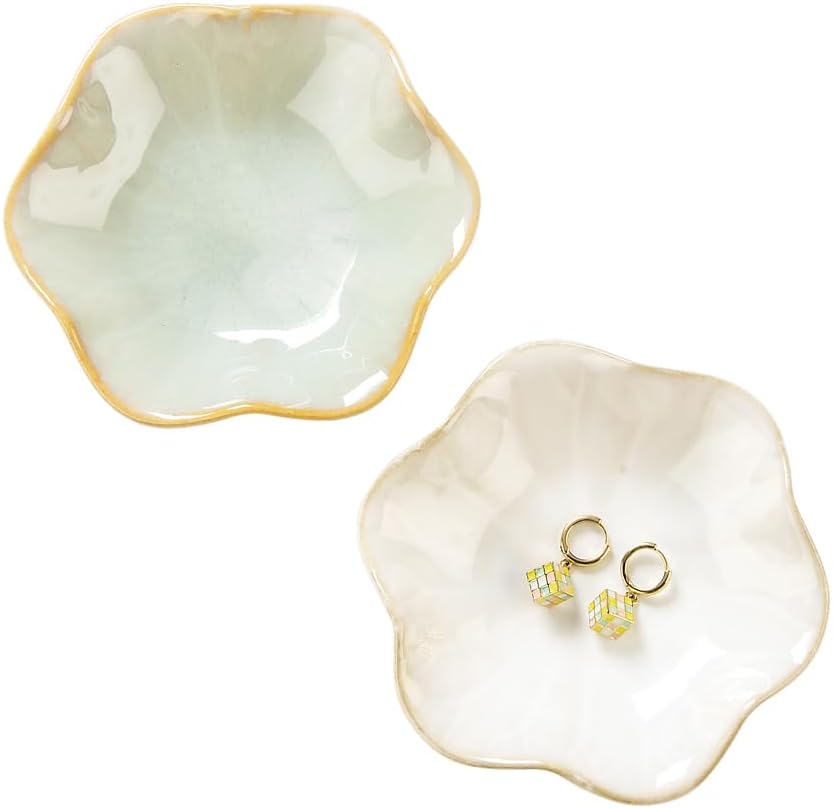 JAMEND CLXP Lotus Leaf Shape Decorative Ring Tray, Small Key Bowl, Ceramic Trinket Tray Jewelry Dish Organizing Necklace Earrings, Home Decoration for Mom Best Friend Sister, Pink.