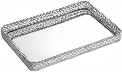 ELLDOO Perfume & Makeup Vanity Tray - Hollow-Carved Jewelry Storage, Glass & Metal Trinket Organizer for Dresser & Bathroom Countertop, Gold, Medium Size