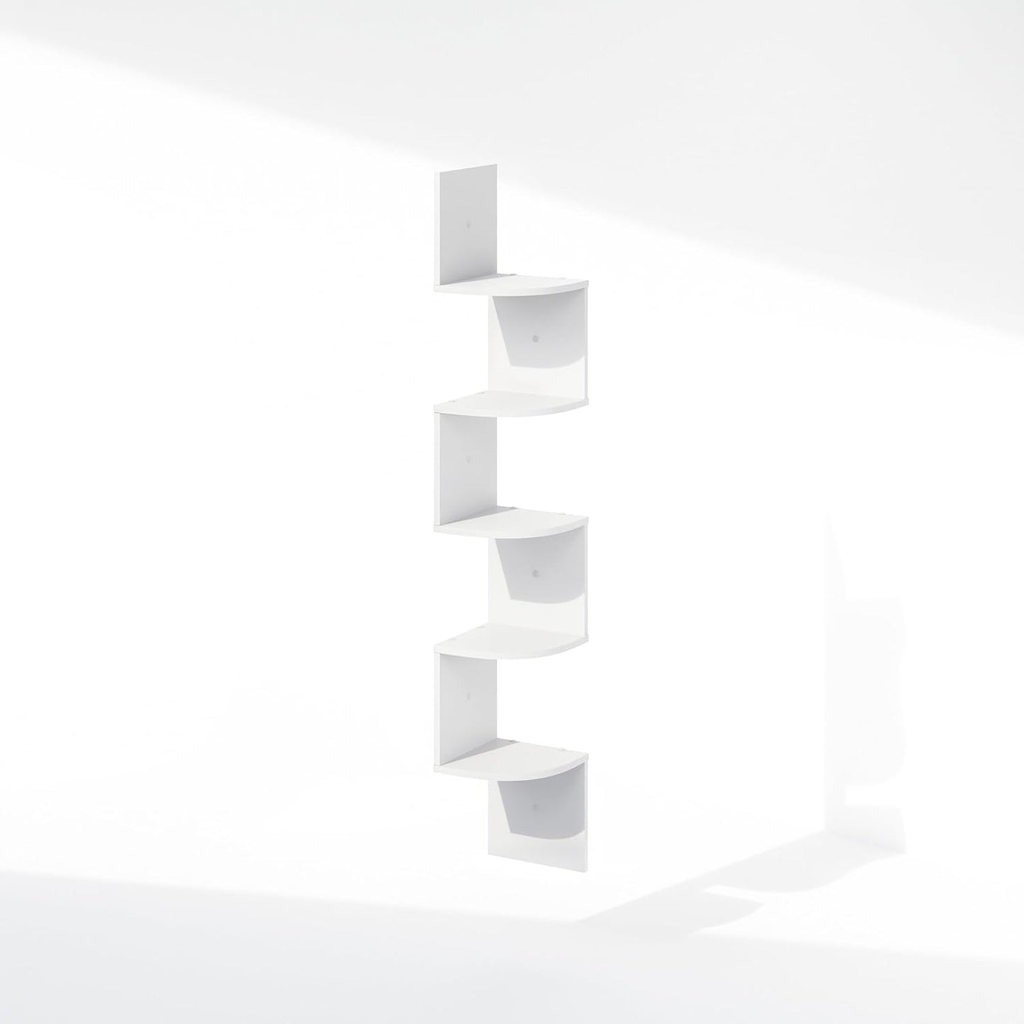 Furinno Rossi 5-Tier Wall Mount Floating Radial Corner Shelf, White