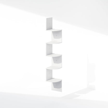 Furinno Rossi 5-Tier Wall Mount Floating Radial Corner Shelf, White