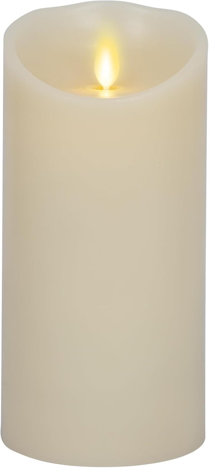 Luminara Scalloped Edge Flameless LED Candle - Ivory 3.5" x 8.75" - Real Wax Pillar Battery Operated Moving Flame w/Timer Unscented 1000Hr Runtime