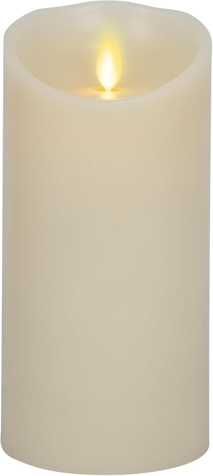 Luminara Scalloped Edge Flameless LED Candle - Ivory 3.5" x 8.75" - Real Wax Pillar Battery Operated Moving Flame w/Timer Unscented 1000Hr Runtime