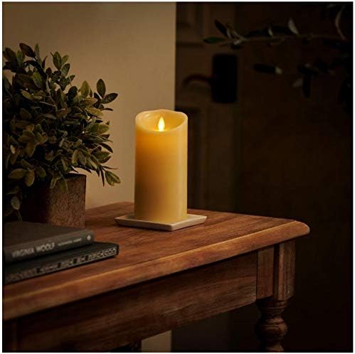 Luminara Scalloped Edge Flameless LED Candle - Ivory 3.5" x 8.75" - Real Wax Pillar Battery Operated Moving Flame w/Timer Unscented 1000Hr Runtime