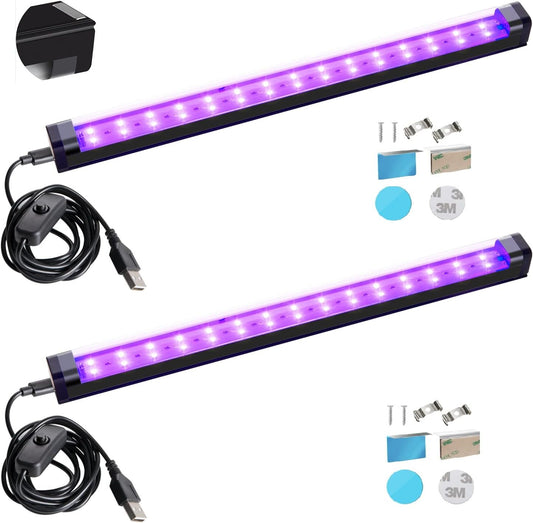 Black Light Bar 10W 1ft LED Blacklight for Fluorescent Tapestry Poster Body Paint Glow Party UV Strip Lights for Cabinet and Display Magnetic 2 Pack