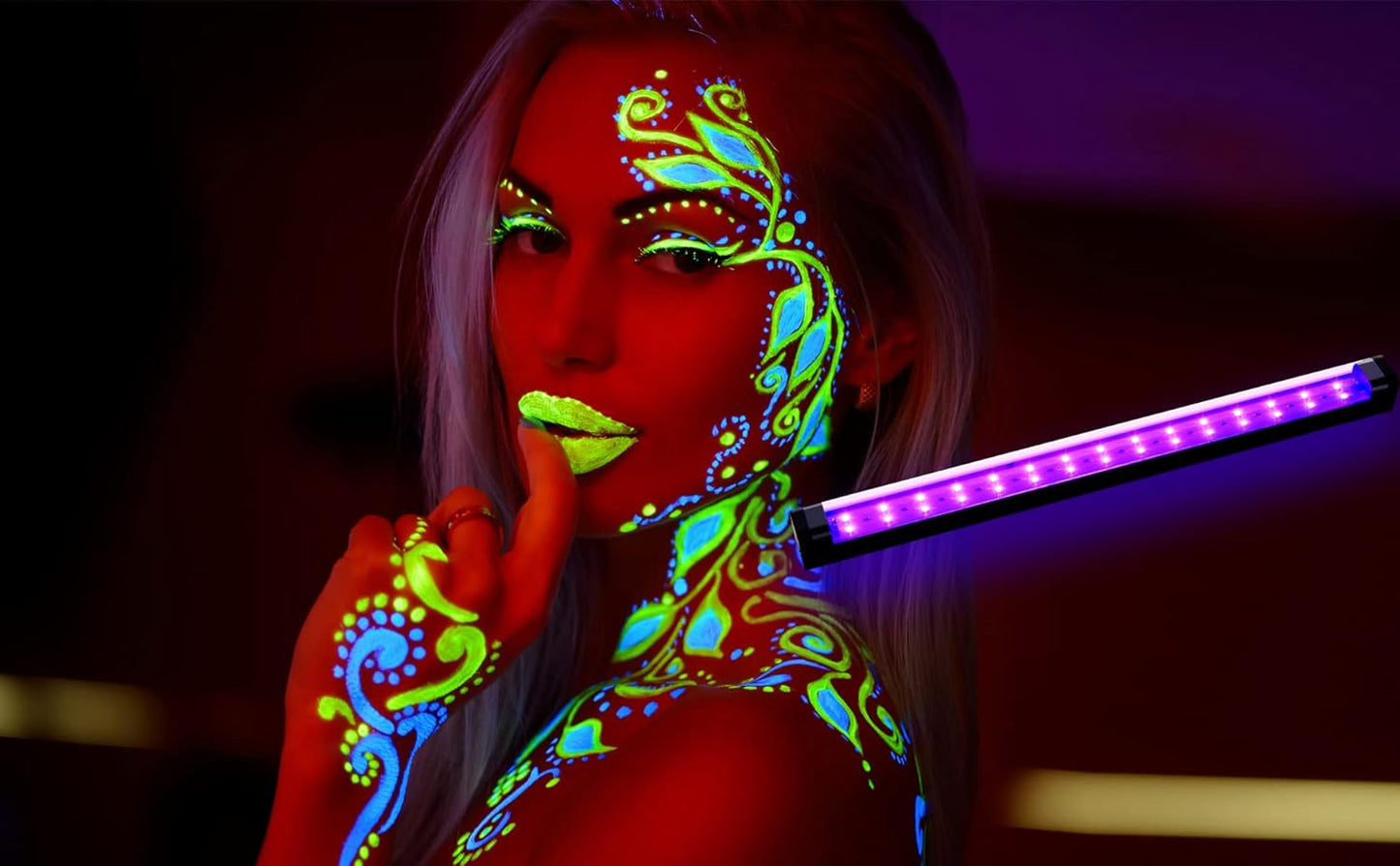 Black Light Bar 10W 1ft LED Blacklight for Fluorescent Tapestry Poster Body Paint Glow Party UV Strip Lights for Cabinet and Display Magnetic 2 Pack