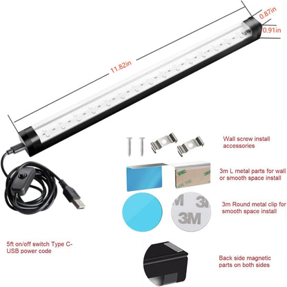 Black Light Bar 10W 1ft LED Blacklight for Fluorescent Tapestry Poster Body Paint Glow Party UV Strip Lights for Cabinet and Display Magnetic 2 Pack