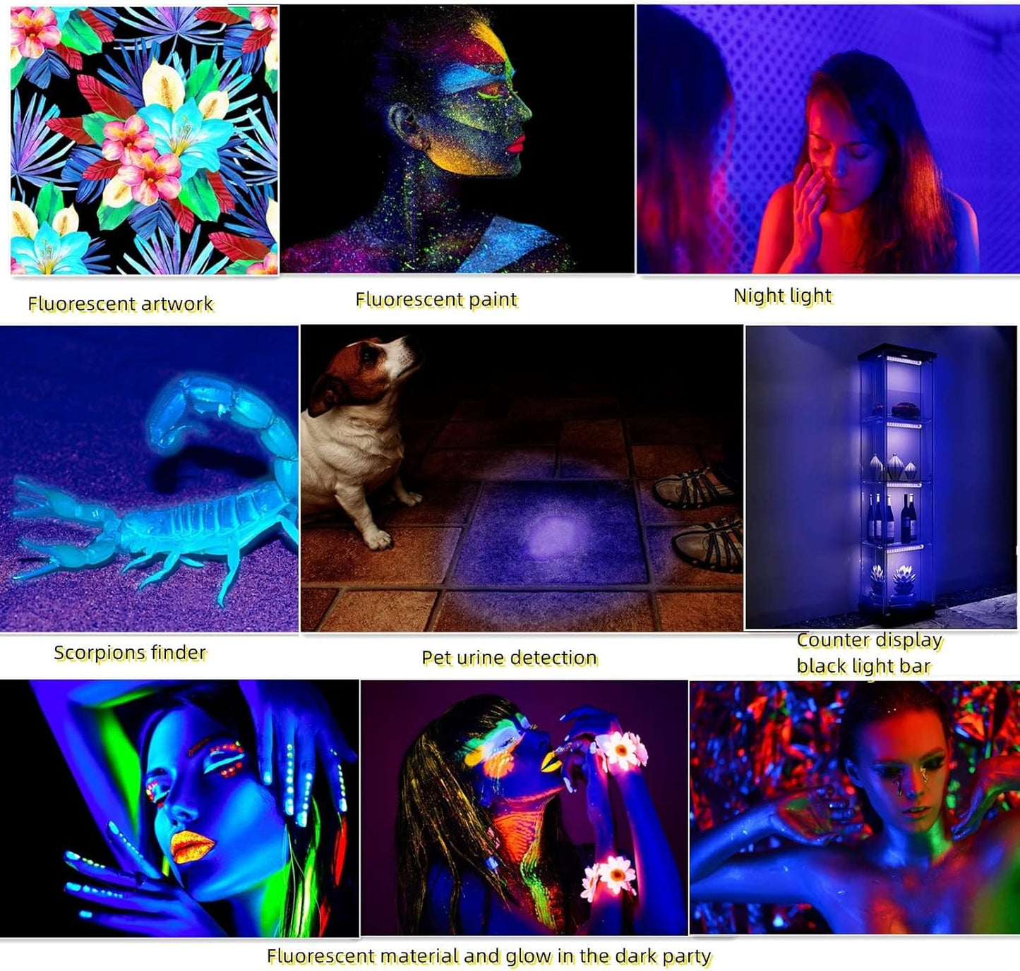 Black Light Bar 10W 1ft LED Blacklight for Fluorescent Tapestry Poster Body Paint Glow Party UV Strip Lights for Cabinet and Display Magnetic 2 Pack
