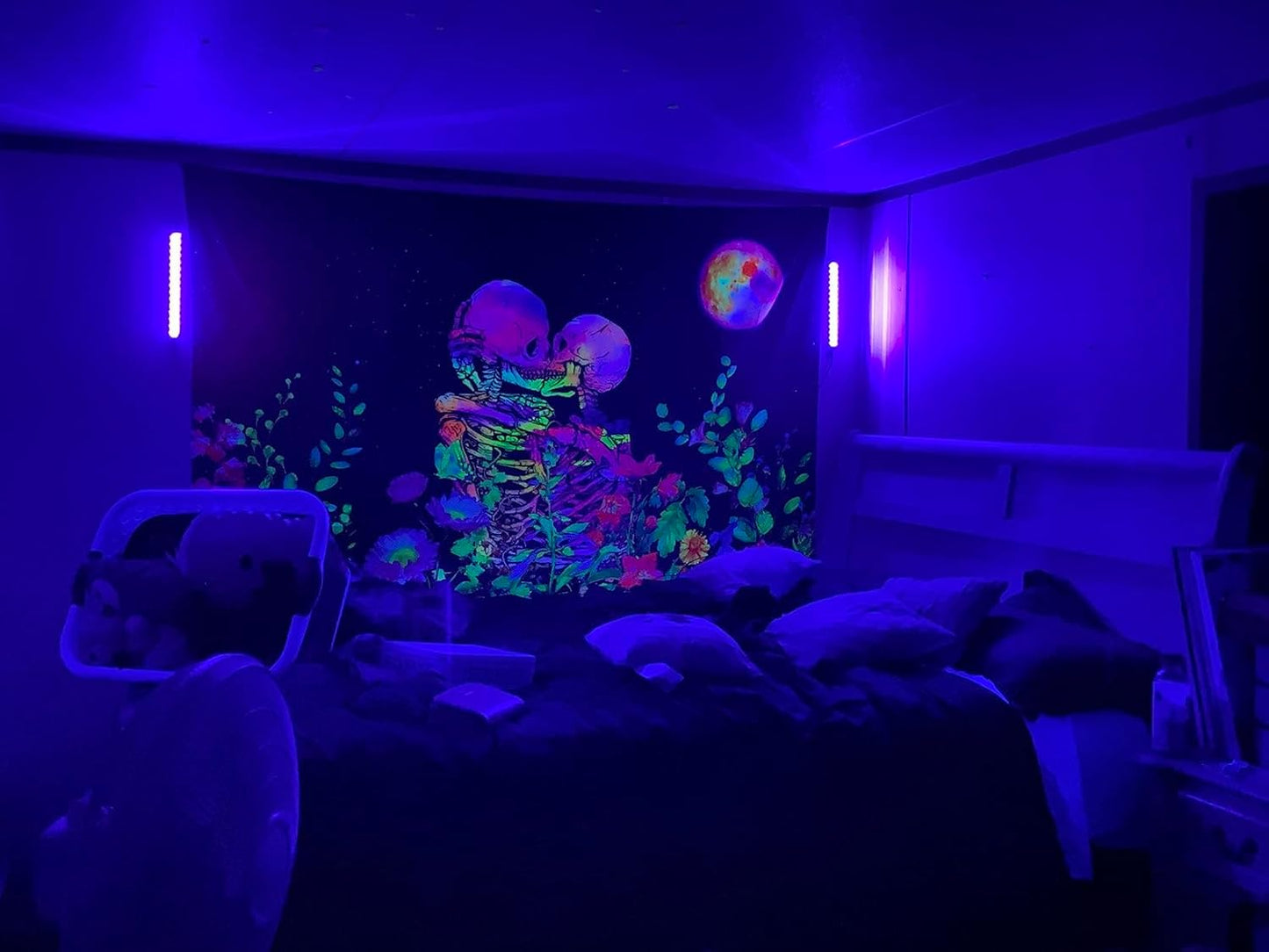 Black Light Bar 10W 1ft LED Blacklight for Fluorescent Tapestry Poster Body Paint Glow Party UV Strip Lights for Cabinet and Display Magnetic 2 Pack