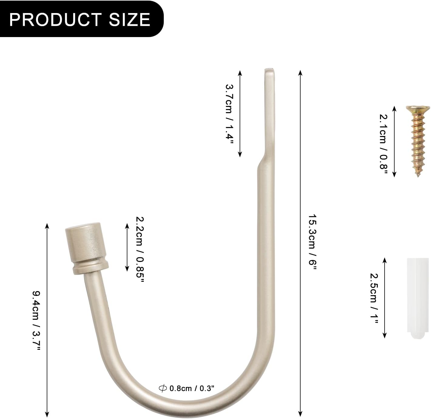 2 Pack Curtain Holdbacks - Silver, Decorative Drapery Wall Hooks with Hardware, Curtain Pull Back Hooks, Metal Curtain Tiebacks Wall Mounted, Window Side Holders for Drapes, Curtain Accessories