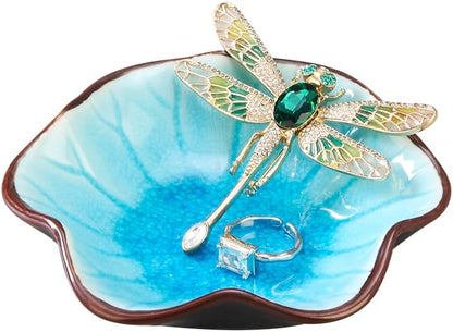 JAMEND CLXP Lotus Leaf Shape Decorative Ring Tray, Small Key Bowl, Ceramic Trinket Tray Jewelry Dish Organizing Necklace Earrings, Home Decoration for Mom Best Friend Sister, Pink.