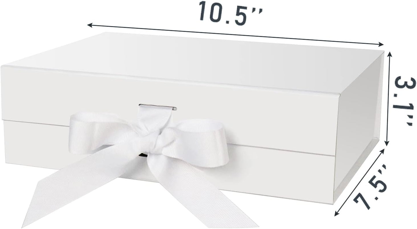 DaiJoob Gift Box with Lid for Presents 10.5x7.5x3.1 Inches with Ribbon and Magnetic Closure(1-Pack) (Black)