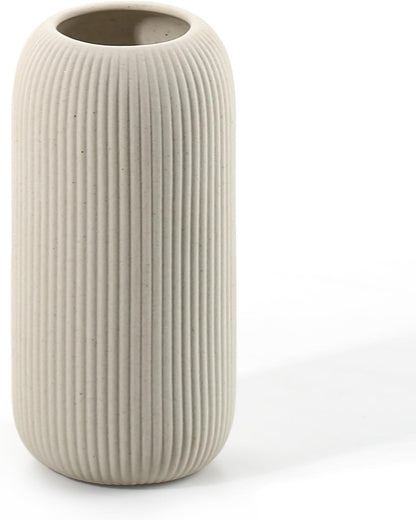 Bohemian White Ceramic Vase - for Pampas Grass, Mantel, Bookshelf, Entryway and Living Room Decor (White, 7in)
