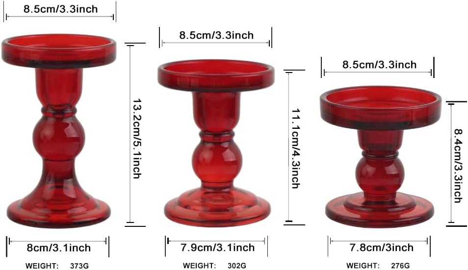 6-Piece Set of Glass Candlestick, Crystal Candlestick Holder Holder and Conical Candle, Christmas Candle Holder Decoration, Family Living Room Wedding Candle Holder (Clear 2sets)