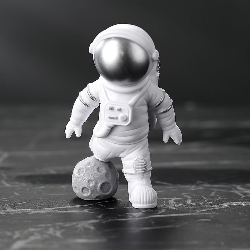 Blue White Astronaut Statues Set of 4, Spaceman Sculpture Figurines Outer Space Theme Decor for Nursery Room Cake Topper