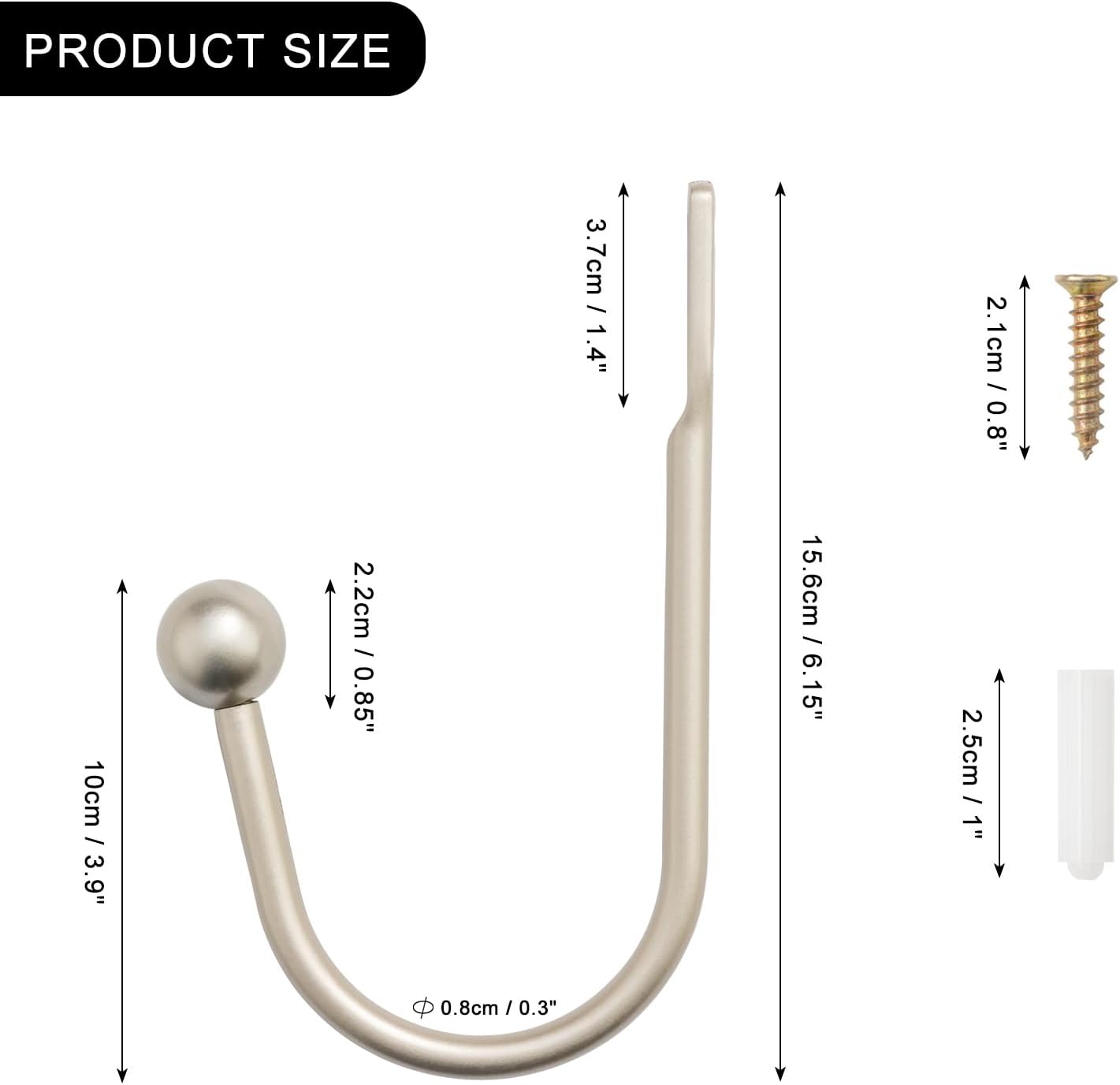 2 Pack Curtain Holdbacks - Silver, Decorative Drapery Wall Hooks with Hardware, Curtain Pull Back Hooks, Metal Curtain Tiebacks Wall Mounted, Window Side Holders for Drapes, Curtain Accessories