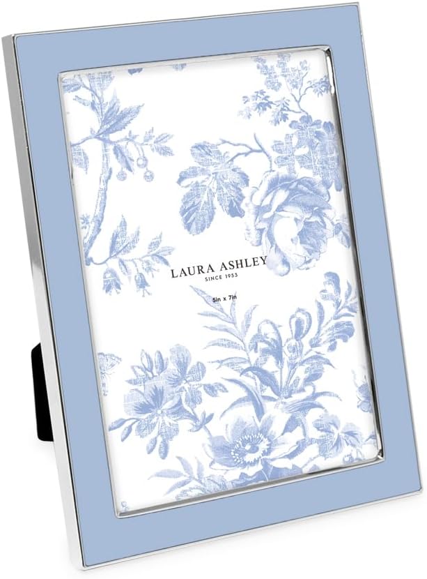 Laura Ashley 5x7 Navy Enamel Picture Frame, Gold Metal Edge with Easel, for Countertop, Counterspace, Tabletop Display, Bookshelf, Desk, Wall Décor, Photo Gallery (5x7, Navy W/Gold)