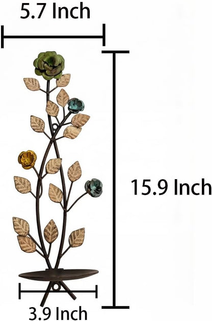 Metal Wall Candle Sconce Holders Set of 2, Rustic Leaf and Flower Branch Candle Holder Wall Decoration for Living Room Farmhouse Wedding Fireplace