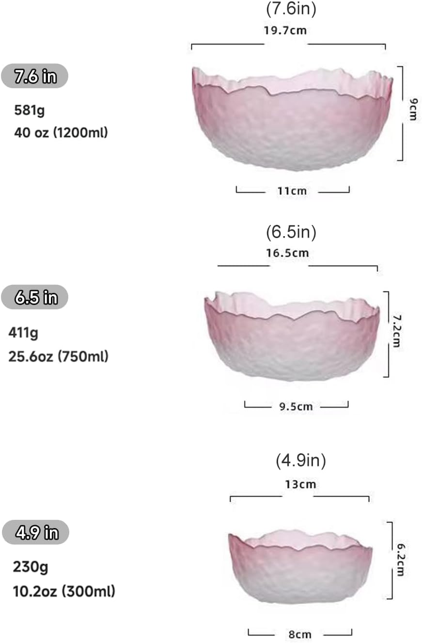 Glass Salad Bowl Irregular Lotus Flower Shape Serving Bowls, Mixing Nut Bowls for Kitchen Fruist, Snack, Dessert, and Ice Cream Candy Dishes (Crystal Gradient Pink, 6.5")