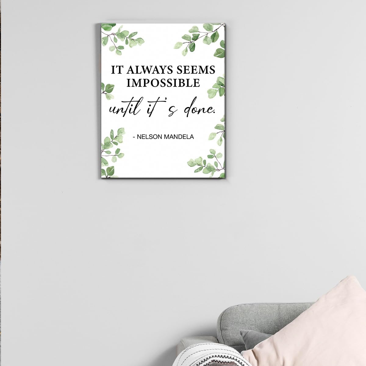 Inspirational Farmhouse Canvas Print Wall Art Decor One Small Positive Thought in the Morning Can Change Your Whole Day Sign Painting Plaque Rustic Home Decoration (8 X 8 Inches, Framed)