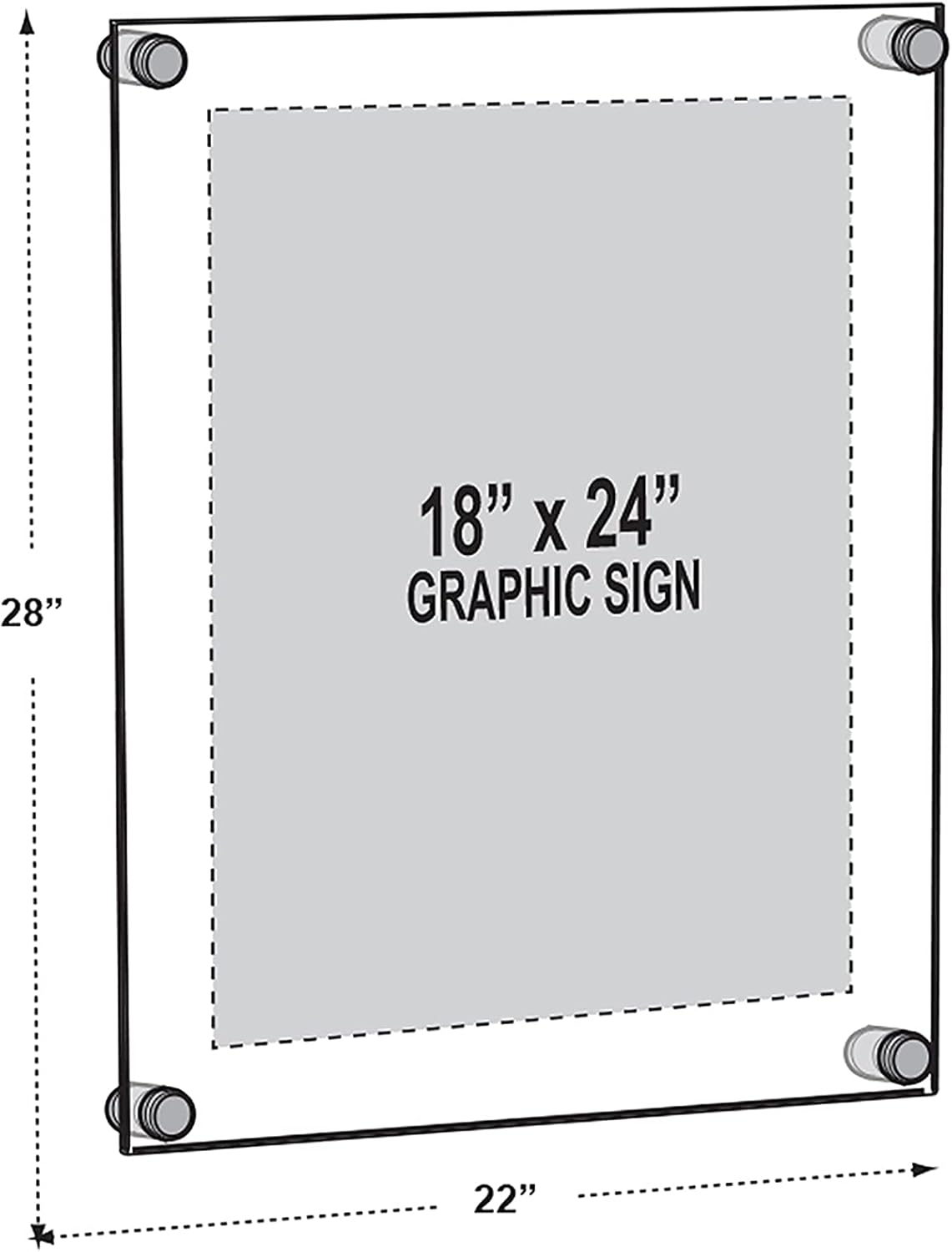 Azar Displays,105536, Floating Acrylic Wall Frame with Silver Hardware Stand Off Caps, Clear Hanging Photo Frame Display Mount with Frameless Border, Glass-Like Frame for Large Prints, 24" x 36"