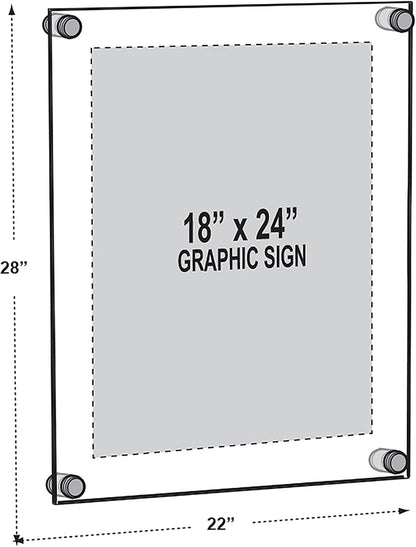 Azar Displays,105536, Floating Acrylic Wall Frame with Silver Hardware Stand Off Caps, Clear Hanging Photo Frame Display Mount with Frameless Border, Glass-Like Frame for Large Prints, 24" x 36"