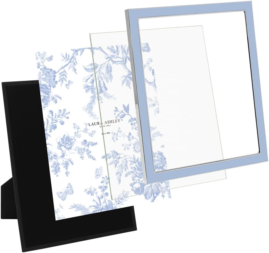 Laura Ashley 5x7 Navy Enamel Picture Frame, Gold Metal Edge with Easel, for Countertop, Counterspace, Tabletop Display, Bookshelf, Desk, Wall Décor, Photo Gallery (5x7, Navy W/Gold)