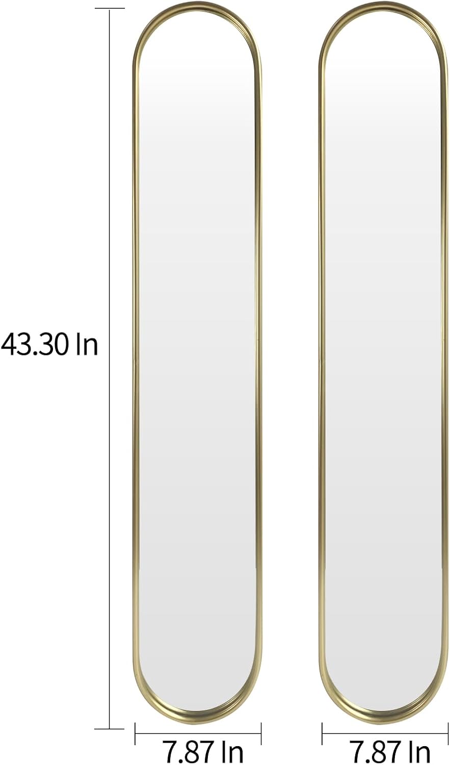 OUSHUAI Gold Tall Mirror,Narrow Capsule Long Mirrors with Metal Frame for Entryway,Hallway,Living Room 44"X8" (3pcs)