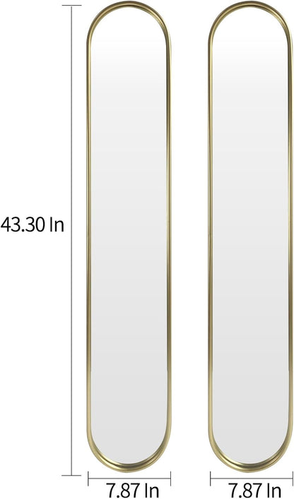 OUSHUAI Gold Tall Mirror,Narrow Capsule Long Mirrors with Metal Frame for Entryway,Hallway,Living Room 44"X8" (3pcs)