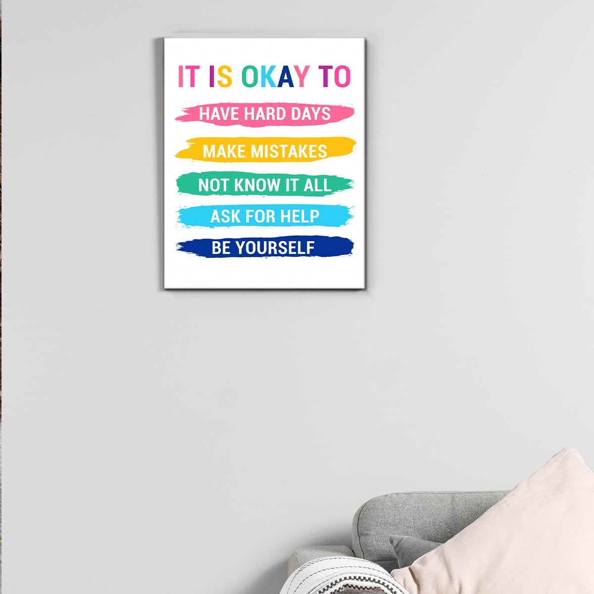 Inspirational Farmhouse Canvas Print Wall Art Decor One Small Positive Thought in the Morning Can Change Your Whole Day Sign Painting Plaque Rustic Home Decoration (8 X 8 Inches, Framed)