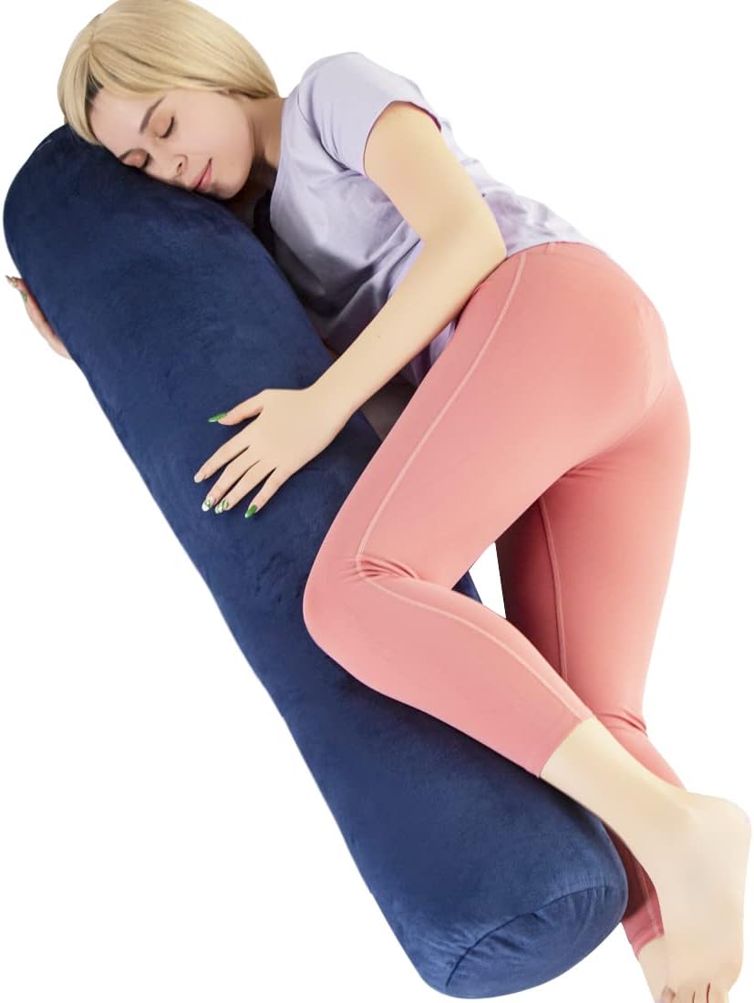 1 MIDDLE ONE Body Pillow for Adults, Bolster Pillow with Removable Velvet Cover, Long Round Cervical Roll Pillow, 47 x 7.87 Inches, Grey