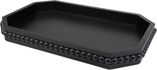 Hrastany Wood Rustic Serving Tray with Beads, Farmhouse Brown Decorative Tray for Table Centerpiece, Christmas Wedding Halloween Home Decor