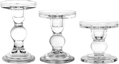 6-Piece Set of Glass Candlestick, Crystal Candlestick Holder Holder and Conical Candle, Christmas Candle Holder Decoration, Family Living Room Wedding Candle Holder (Clear 2sets)