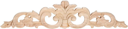 MUXSAM Carved Wood Appliques Onlays, Long Wooden Decals Trim Molding Rosette Inlays for Door Wall Mantel Cabinet Door Dresser Closet Mirror Decoration Furniture Transfer(1-Pack, 20x5cm/7.9" x2)