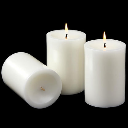 Ashlux 3x4 Inch White Pillar Candles, Set of 3 Wax, 56 Hours Long Burning, Unscented and Dripless Pillar Candles Bulk for Christmas Lights, Wedding, Parties, Spas, Home Decorative