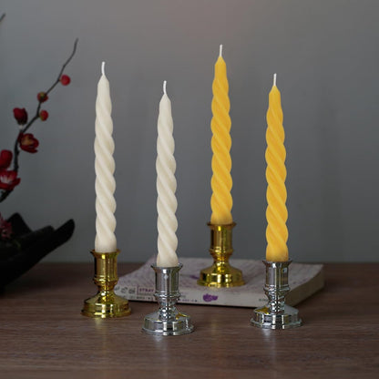 Beeswax Taper Candles Set of 4,Spiral Taper Candle Dripless Short Candle Sticks for Dinner Wedding Party Christmas Home Decorations - 7 inch in Height- Off White