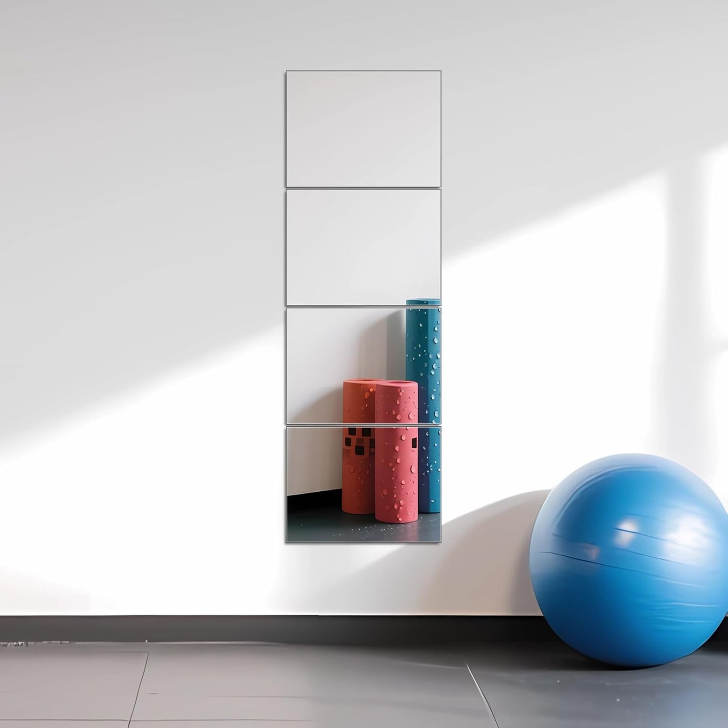 Ruomeng Home Gym Mirrors 12 Inch x 12Pcs Wall Mounted Mirror Glass Frameless Full Length Mirror Tiles for Home Gym, Bedroom, Door & Bathroom