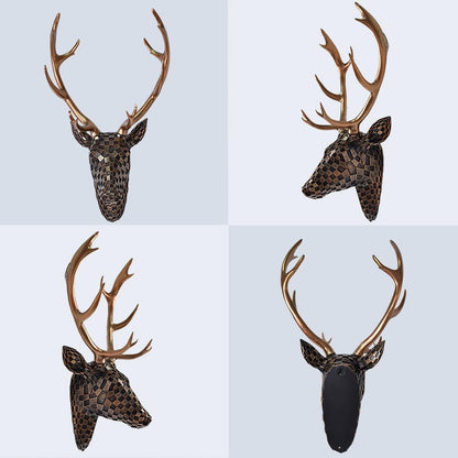 GIGICICI Mosaic Deer Head Wall Decor 15.7x8.7 Inch, Artistic Faux Resin Animal Head Wall Sculpture Hanging for Living Room Bedroom Kitchen Office, Black-White Gift