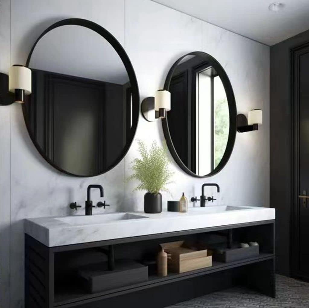 USHOWER Bathroom Mirrors for Over Sink, 36 Inch Circle Mirror with Metal Frame, Black Wall Mirror for Vanity, Entryway, Living Room, Hallway and Bedroom Decor
