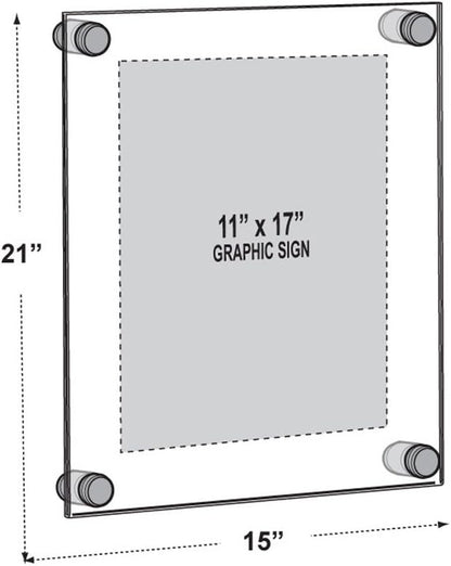 Azar Displays,105536, Floating Acrylic Wall Frame with Silver Hardware Stand Off Caps, Clear Hanging Photo Frame Display Mount with Frameless Border, Glass-Like Frame for Large Prints, 24" x 36"