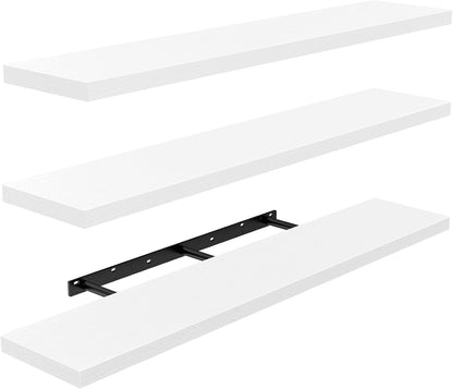 AMADA HOMEFURNISHING Floating Shelves, Wall Shelves for Bathroom/Living Room/Bedroom/Kitchen Decor, White Shelves with Invisible Brackets Set of 3 - AMFS08