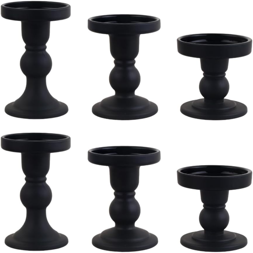 6-Piece Set of Glass Candlestick, Crystal Candlestick Holder Holder and Conical Candle, Christmas Candle Holder Decoration, Family Living Room Wedding Candle Holder (Clear 2sets)