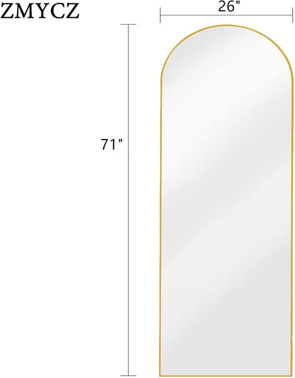 Mirror Full Length, 71"x26" Arched Full Length Mirror, Arch Mirror with Stand, Large Standing Mirrors, Oversized Full Body Mirrors with Aluminum Frame for Bedroom, Living Room (White)