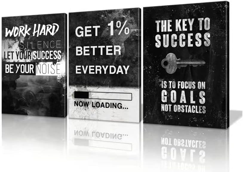 KAWAHONE Canvas Painting Wall Art, Grind Hustle Execution Motivational Wall Art Decoration Posters Prints for Living Room Bedroom, Office Decor, Gallery-Wrapped Canvas Art Set Framed Ready to Hang