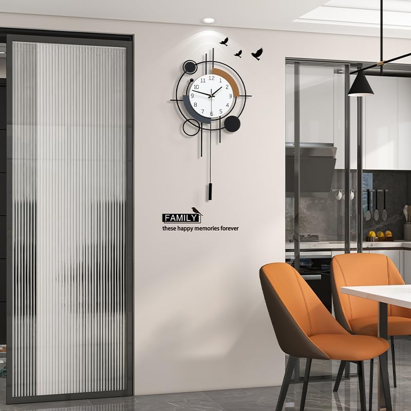 Decorative Wall Clock for Living Room Decor Large Modern Wall Clocks with Pendulum Battery Operated for Bedroom Office Kitchen Home Small Black Silent Wall Clock Non Ticking 11.8*22.4 Inch