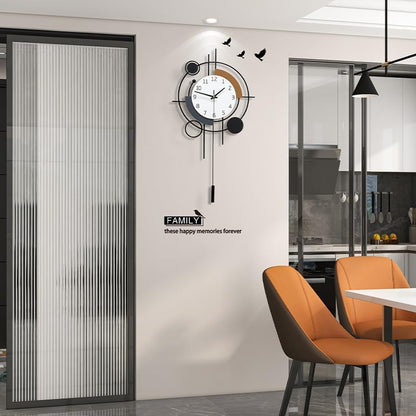 Decorative Wall Clock for Living Room Decor Large Modern Wall Clocks with Pendulum Battery Operated for Bedroom Office Kitchen Home Small Black Silent Wall Clock Non Ticking 11.8*22.4 Inch