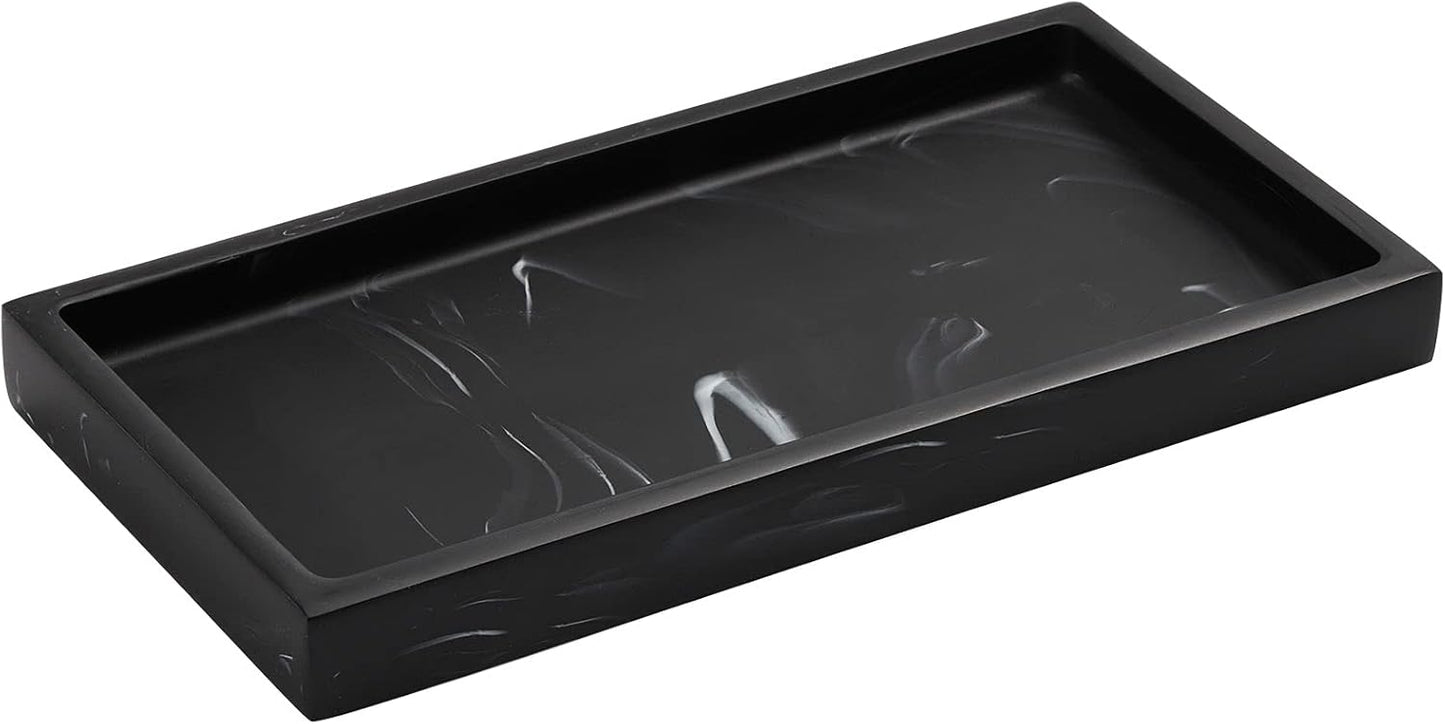 Luxspire Bathroom Vanity Tray, 8 x 4 inch Resin Kitchen Sink Tray for Soap Dispenser Bathroom Countertop Organizer Plate Holder for Perfume Soap Towel Bathroom Accessories, Mini, White Marble